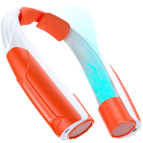 Image of AaoLin Portable Neck Fan with 6000mAh Battery, USB-C Rechargeable, Orange Hands-Free Personal Fan 6 Speeds, 6-20Hrs Cooling for Outdoor Sports /Gym /Office, Adjustable 11oz Lightweight, Neck Cooler
