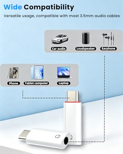 Image of Verilux 2Pcs Type C to 3.5 mm Adapter, HiFi DAC 3.5 mm Jack to Type C Connector, Plug and Play Stereo & Mic Support for Phones, Tablets, Laptops, Compact Portable C to 3.5 mm Audio Connector