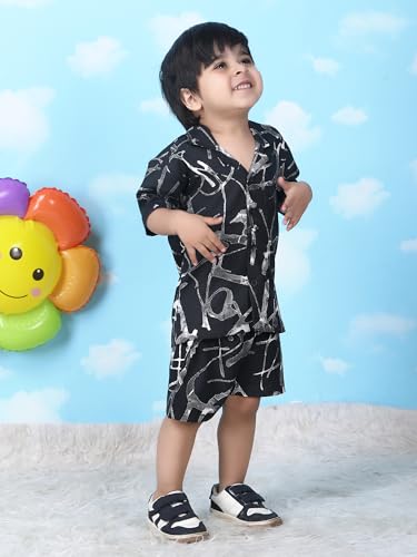 Image of POLKA TOTS Cotton Half Sleeves Shirt With Shorts, All Over Print Cord Set for Baby Boy Kids