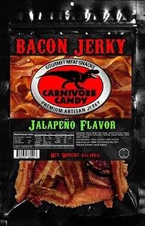 Carnivore Candy Jalapeno Bacon Jerky - Premium Bacon snack for On-the-Go - Savory Bites in Convenient Multipack - (5) 2 oz bags