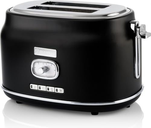 Westinghouse Retro-Toaster, 2 Scheiben, extra breite Schlitze, Warmhaltegestell, 815 W, schwarz