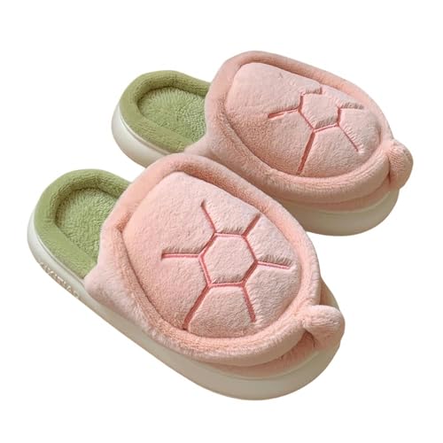 ZSHDTKWB Zapatillas de casa mujer Linda Tortuga Cálida Peluche Zapatillas Para El Hogar Zapatos Para Mujeres Para El Invierno Cómodo-rosa-36 37