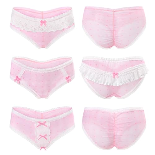 Littleforbig Women's Ladies Soft Mesh Lacy Underwear Comfortable Hipster Briefs Babydoll Pink Princess 3 Pack Panties Set