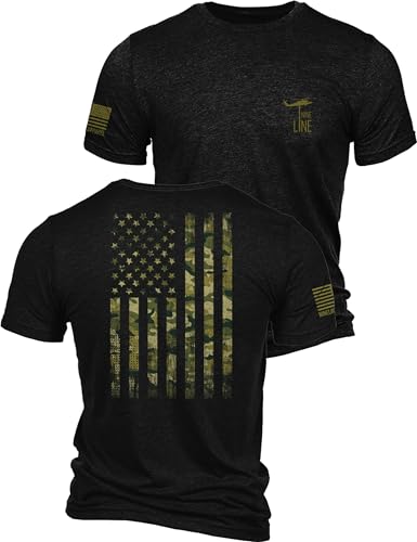 Nine Line American Camo Flag T-Shirt Symbol of Freedom Patriotic Shirt America Flag Veteran-Owned Apparel Made in USA (US Alpha X-Large Regular Regular Charcoal Black)