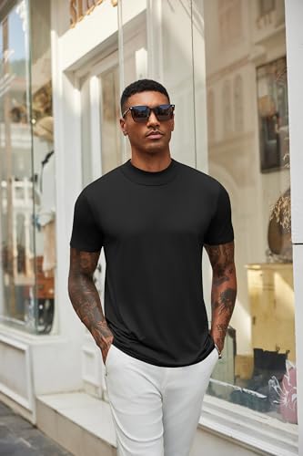COOFANDY Men's Mock Neck T Shirt Short Sleeve Slim Fit Basic Casual T-Shirts Solid Color Pullover Tee2