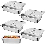 Hotel Pan, Full Size Steam Table Pan 6" Deep Stainless Steam Table Pan with Lid Full Size Food Pan 20.8" L x 13" W Anti Jam Stainless Steel Buffet Pan Commercial Stainless Steel Pan (4 Pack)