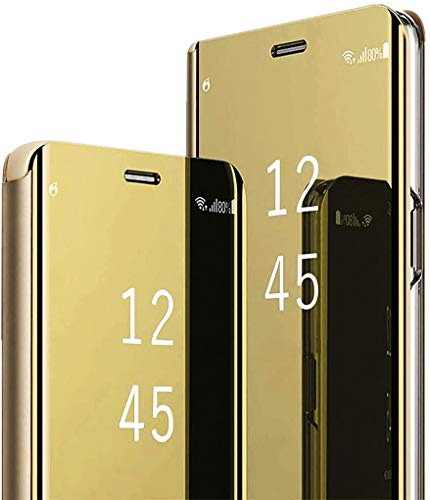 MTQLX Case for Oppo Realme 5/C3/5i/6i Case Slim Stylish Luxury Make Up Mirror Case Flip Leather Cover Compatible with Oppo Realme 5/C3/5i/6i -Gold