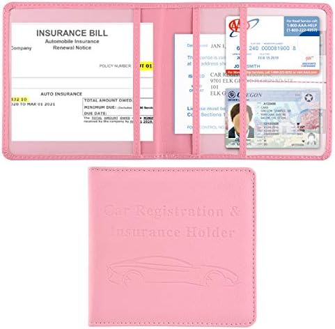 Cacturism Car Registration and Insurance Holder, Car Accessories Vehicle Glove Box Car Organizer Women Wallet Case for Cards, Essential Document, Driver License, Pink