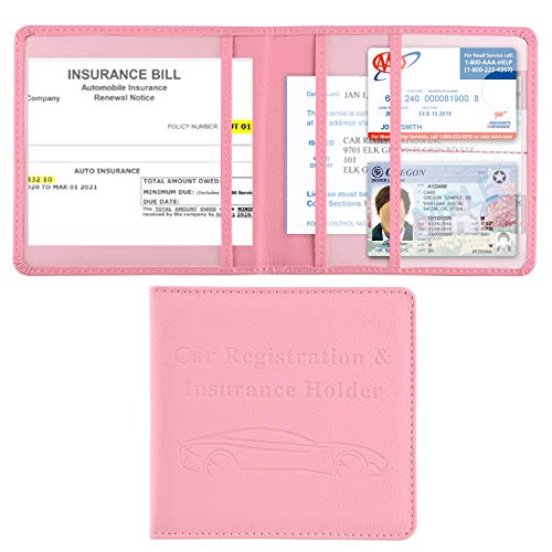 Cacturism Car Registration and Insurance Holder, Vehicle Glove Box Car Organizer,Women Interior Car Accessories Case for Cards, Essential Document, Driver License, Pink