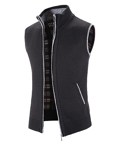 Mens Casual Flannel Vests Sweaters Zipper Knitted Stand Collar Sweater Sleeveless Plain Fashion Tops2
