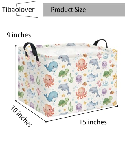 Image of Rectangular Baby Kids Storage Basket for Home Kitchen Girls Cute Toy Storage Bin Organizer Shelf Book Room Decor(Cute Ocean)