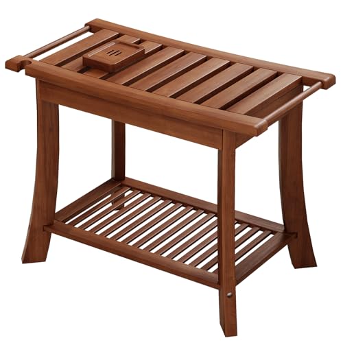 Teak Shower Bench, 24 Inch Teak Shower Stool 300lbs Wood