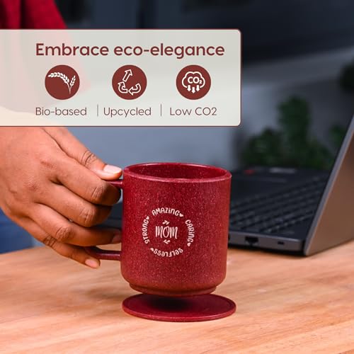Image of Eha Earth-Friendly Gift Set for Mom | 350 ml | Coffee Mug with Coaster, Keychain & Bag | Gifts for Mom Made with Rice Husk Biocomposite | Gifts for Woman | Coral