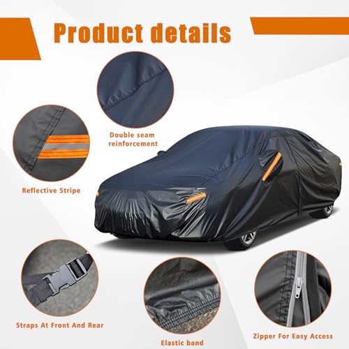 Image of Kayme 7 Layers Car Cover Custom Fit for Lexus ES 300 330 350 (2015-2025) Waterproof All Weather for Automobiles, Outdoor Full Cover Rain Sun UV Protection.Black