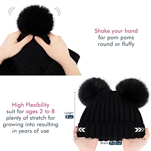 Image of Simplicity Warm Kids Boys Girls Winter Hat with Pompom Ears Elastic Knitted Toddler Beanie Hats for Girls Boys