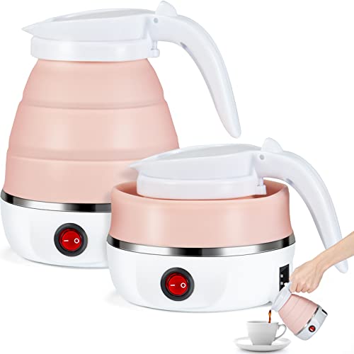 WIWJ Bouteille d'eau pliable, Bouilloire de voyage, Bouteille d'eau pliable en silicone, Bouteille d'eau portable avec fond en acier inoxydable, 0.6 litre, Idéal pour le camping ou l'autotour (Rose) Cover