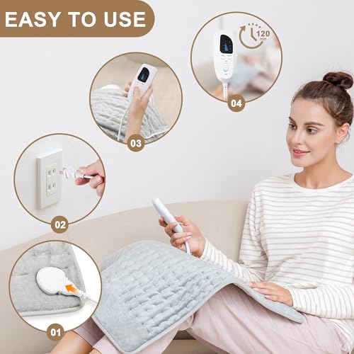 Image of Deepsoon Heating Pad,Electric Heating Pads for Back,Neck,Moist Heating Pad for Abdomen Shoulder Knee Legs,Dry /Moist Heat&Auto Shut Off,Mother's Day Birthday for Men and Women,Light Gray,24x20 Inch
