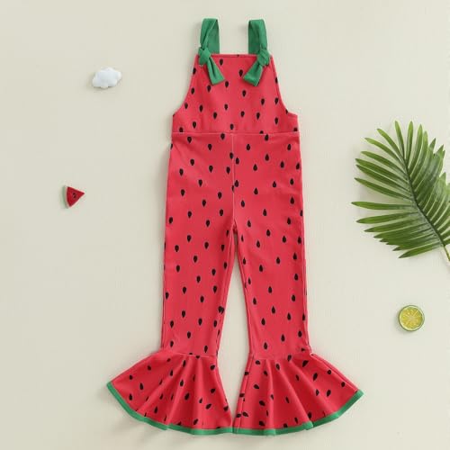 Emmababy Toddler Bell Bottom Romper Girl Watermelon Outfit Strawberry Flare Jumpsuit Kids Wide Leg Overalls Summer Clothes4