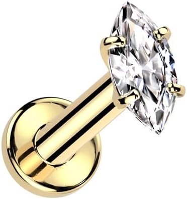 Pierced Owl 16GA ASTM F-136 Implant Grade Titanium Internally Threaded CZ Crystal Marquise Flat Back Stud