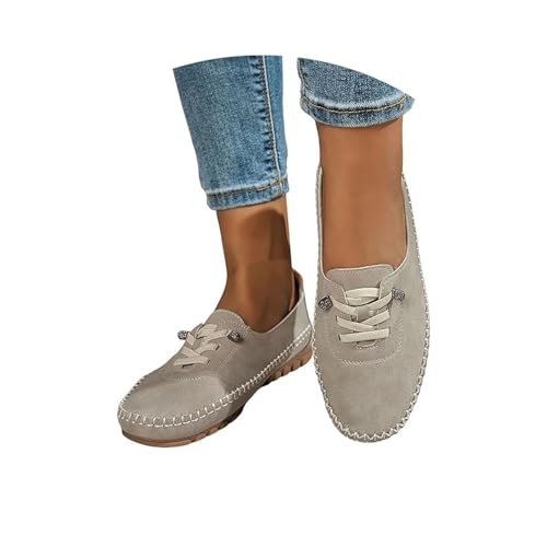 Mocasines de piel auténtica cómodos y suaves cosidos a mano, mocasines ortopédicos de cuero para mujer, zapatos de vestir ortopédicos 2026, ligeros, con lazo, zapatos de vestir ortopédicos, beige, 38