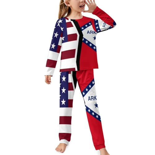 American And Arkansas State FlagChildren's Pajama Set Round Neck Long Sleeve Top + Pants Two-piece Set150CM