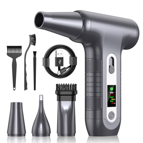 Elektrische Staubgebläse mit HD-Display - Electric Air Duster 200000 RPM mit LED-Licht, Mini-Gebläse mit Akku, Druckluftspray PC Reinigung, Luftgebläse für Tastatur, Haus, Outdoor, Auto, W06, Silber