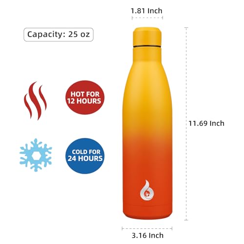 Image of BJPKPK 25oz Insulated Stainless Steel Water Bottles Reusable Metal Travel Sports Water Bottle Keep Cold and Hot,Sunset Orange