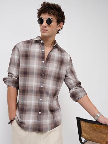 Image of VASTRADO Timeless Cocoa Brown Shadow Checks Shirt
