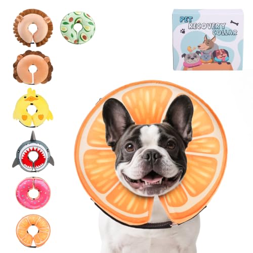 Image of KOOLTAIL Inflatable Dog Cone Collar, Soft Donut E Collar for Dogs After Surgery to Stop Licking Enhanced Alternative, Blow Up Pet Neck Pillow Recovery Adjustable Cone for Dog Cat,Upgrade Size,Orange M