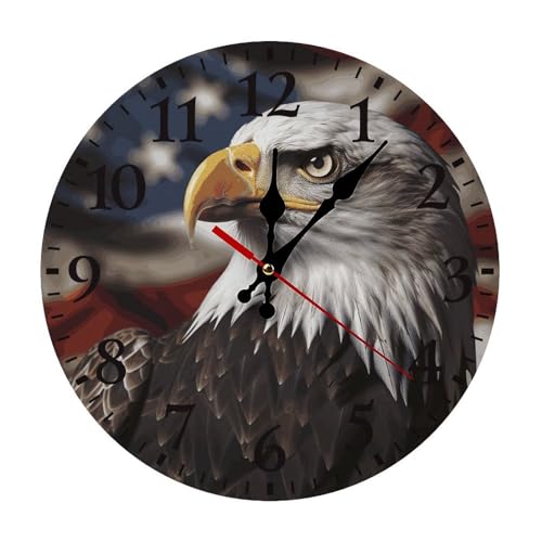 Horloge murale ronde aigle et drapeau 30 cm noir pour chambre