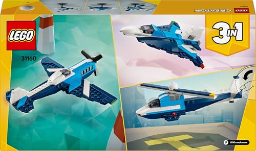 LEGO Creator 3-en-1 Aéronef : l’Avion de Course - Se transforme en Avion à réaction ou en hélicoptère - Jeu de Construction pour garçons et Filles Amateurs de véhicules - Idée Cadeau dès 7 Ans 31160