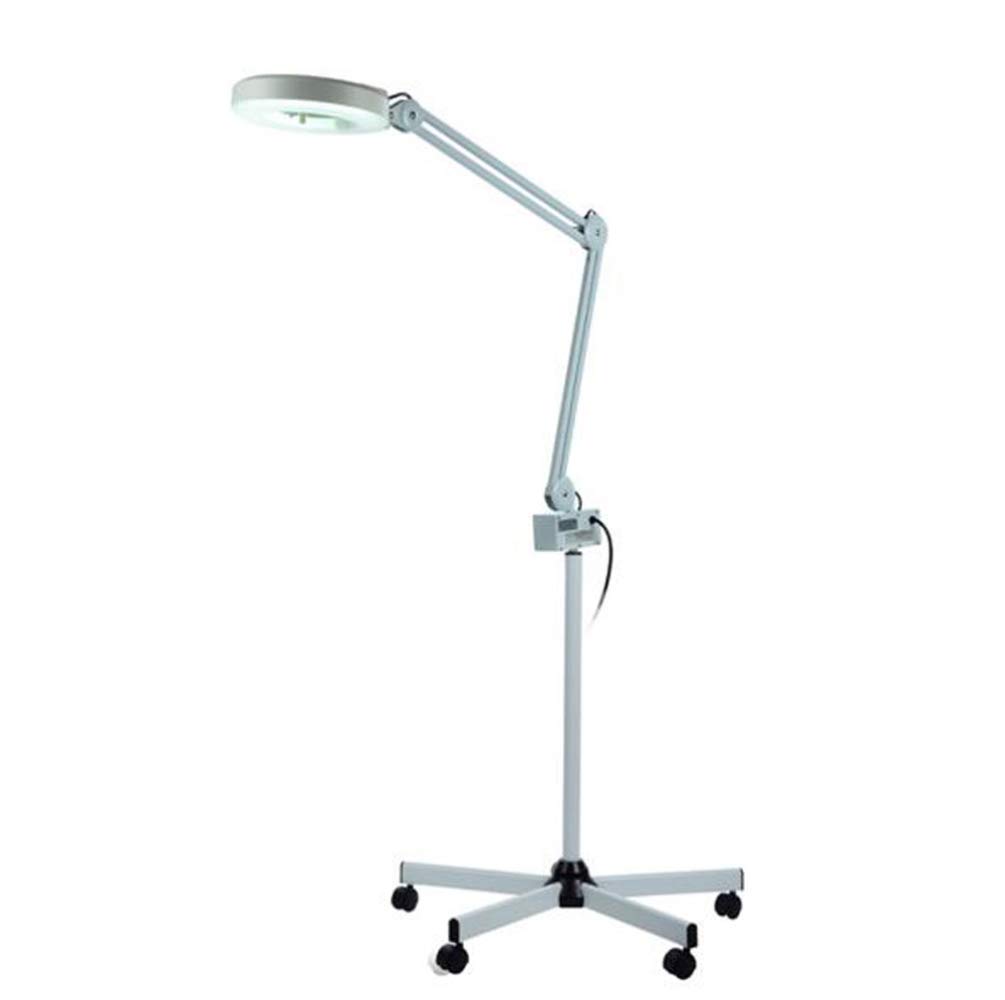 Lámpara LED De Aumento 5X con Soporte De Suelo Rodante, Brazo Giratorio Ajustable Lámpara Lupa De Belleza para Tatuajes Lámpara Plegable para Salón De Belleza SPA Cuidado De Uñas