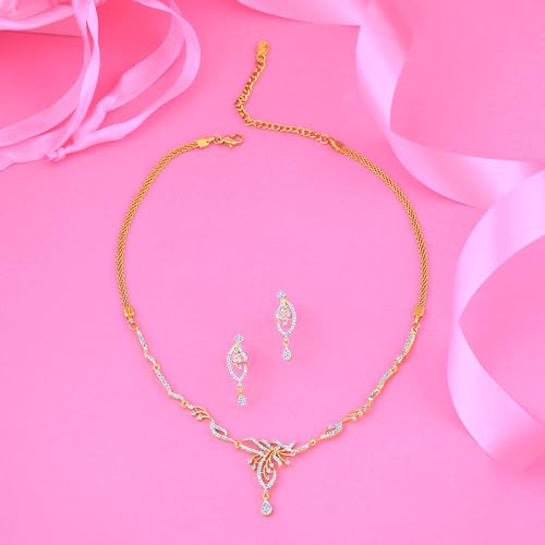 Image of Estele Elegant Gold Plated Necklace Set with CZ Detailing for Women|Occasional Wear for Women