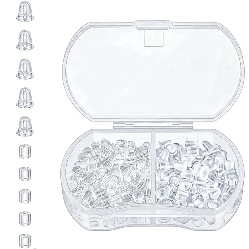 DAQUN 100 Pcs Silicone Earring Backs Clear Plastic Earring Backs Stoppers for Drop Earrings Pliable Rubber Earring Backs Replacements for Hoops