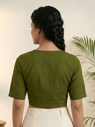 Image of Yash Gallery Women's Stretchable Rayon Lycra V-Neck Short Sleeve Front Open with Hook Stylish Crop Blouse Top for Ethnic Beige Designer Festive Choli Blouse