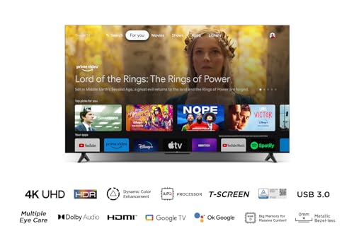 Image of TCL television 58 Inch Smart TV 4K LED HDR 10 UHD Google TV, Dolby Audio, Dynamic Color Enhancement, 2GB RAM+16GB ROM,Metallic Bezel-less Design 58V6B - (2024 Model)