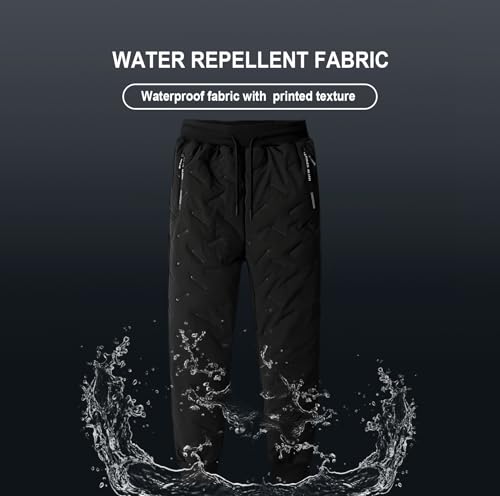 New Men's Fleece Lined Thick Warm Outdoor Casual Pants, Loose Fit Sports Trousers Black 7