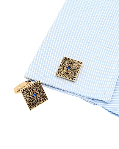 Square Enamel Cufflinks for Men Gold Plated Retro Patterns Men's Cuff Link Set for Wedding Shirt Party Business Birthday Anniversary Dress3