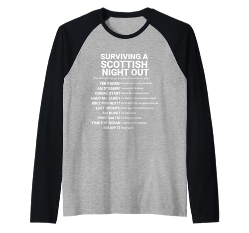 Surviving Scottish Night Out Funny Slang Phrases Guide Raglan Baseball Tee