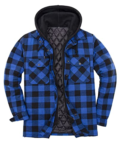 Image of ZENTHACE Men's Quilted Lined Hooded Plaid Jacket,Zipper & Snap Closure