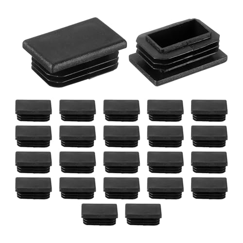 Image of uxcell 24 Pcs Rectangle Tubing End Caps 1 5 /8 x 1 Inch Plastic Hole Plugs Insert End Cap for Metal Tubing Post Chair Leg Table Bookshelves Furniture, Black