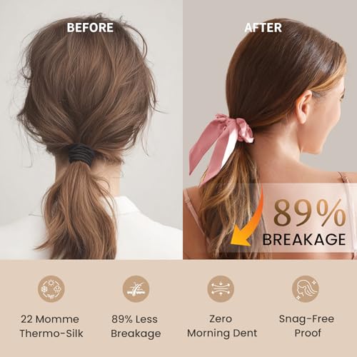 Image of THXSILK 100% Mulberry Silk Bow Scrunchies 3-Pack, 22 Momme Mulberry Silk Hair Ties for Women, Cute Bunny Ear No Damage Ponytail Holders, Fashion Hair Accessories for Girls(M, Charming Pink)