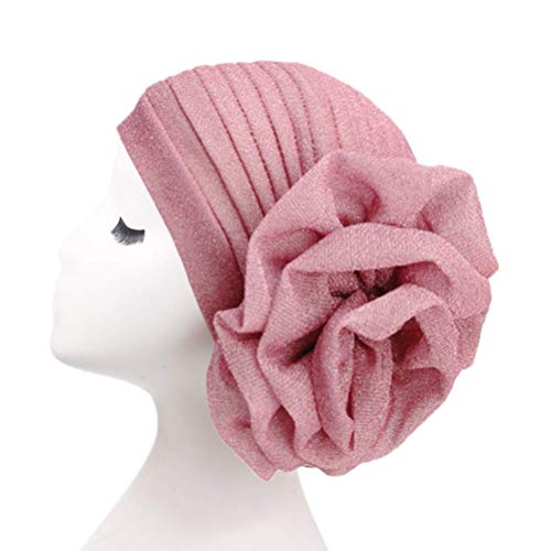 Fxhixiy Women Elastic Glitter Big Flower Turban Beanie Head Wrap Hair Loss Chemo Cap Hat (Pink) #TOP1
