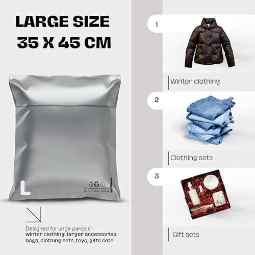 RAGO® Versandtaschen Plastik Warensendung S-10 Stück I M-10 Stück I L-10 Stück +Lieferscheintaschen C6 I Versandbeutel Selbstklebend und Blickdicht I Plastiktüten Verschließbar I Ideal für Vinted