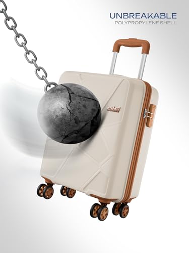 Image of Safari Pentagon Pro 8 Wheels 55cm Cabin Size Trolley Bag, Hard Case Polypropylene, 360º Wheeling Small Carry-on Luggage, Suitcase for Travel, Trolley Bags for Travel, Luxury Beige