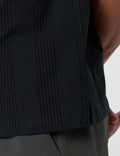 Image of Peter England Men's Casual Half Sleeve Resort Collar Shirt in 100% Cotton Seersucker with Striped Design