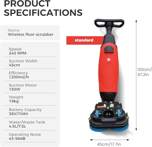 Estropajo portátil para suelos comercial, mini estropajo de grado profesional, rotación de 360°, ancho de limpieza de 17 pulgadas para el hogar, oficina, baño y pequeños espacios comerciales