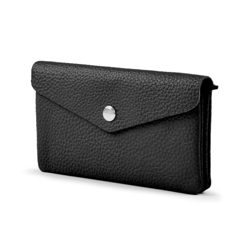 1965 Cartera de piel auténtica para hombre con cremallera, formato horizontal, elegante para el hombre elegante, seguro, organizado y versátil en gastronomía, negocios y viajes., Negro , Clásico