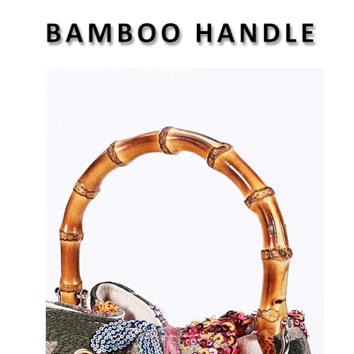 Image of Crossbody Bags for Women, Beach Bag, Hand Embroidered Tot Bag, Bamboo carry handle Bucket bag, Bohemian Handbags Suitable for Vacation Travel Daily Matching