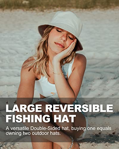 Image of XXL Oversize Bucket Hat Reversible, XL L M S Fisherman Sun Cap With Chin Strap, Travel Beach Outdoor Hat For Men Women